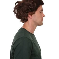 HPO Curly Brown Mens Wig | Cosplay Halloween Wig | Premium Breathable Capless Cap Men's