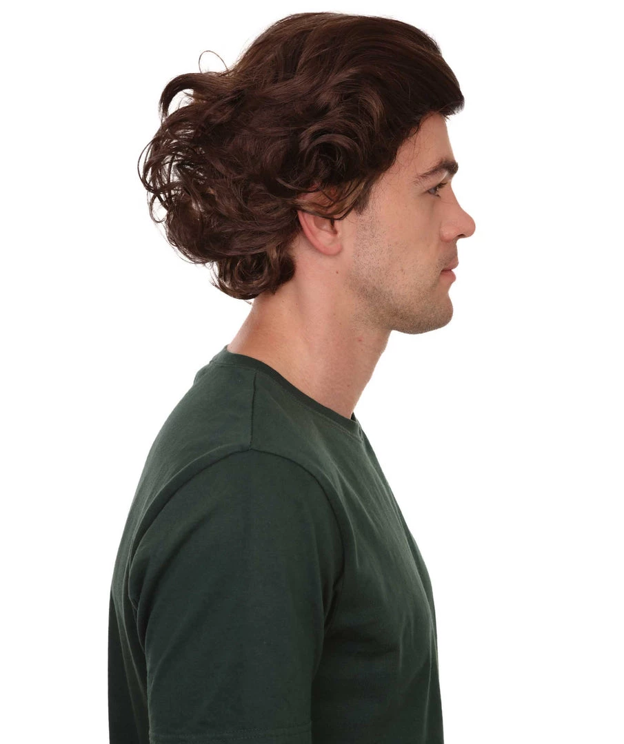 HPO Curly Brown Mens Wig | Cosplay Halloween Wig | Premium Breathable Capless Cap Men's