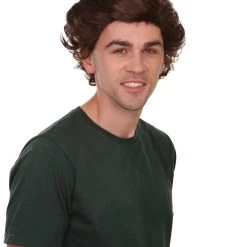 HPO Curly Brown Mens Wig | Cosplay Halloween Wig | Premium Breathable Capless Cap Men's