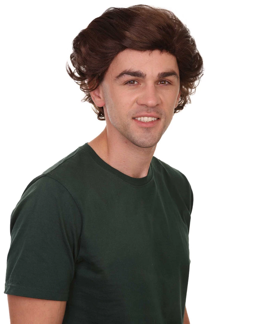 HPO Curly Brown Mens Wig | Cosplay Halloween Wig | Premium Breathable Capless Cap Men's
