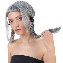 HPO Men's Singer Womens Ponytail Wig | White & Grey Celebrity Wig | Premium Breathable Capless Cap