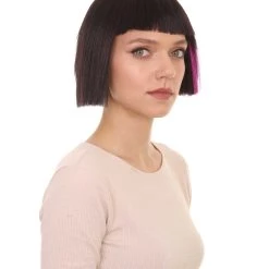 HPO Super Model Black & Purple Bob Womens Wig | Bob Party Ready Fancy Cosplay Halloween Wig | Premium Breathable Capless Cap Women's