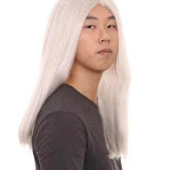 HPO Men's Gothic Vampire Mens Wig | White Horror Cosplay Halloween Wig | Premium Breathable Capless Cap