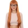 HPO Women's Womens Brown Long Straight Wig With Glasses | Video Game Wigs | Premium Breathable Capless Cap