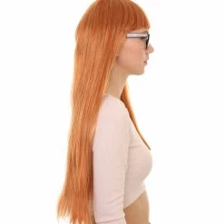 HPO Women's Womens Brown Long Straight Wig With Glasses | Video Game Wigs | Premium Breathable Capless Cap
