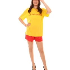 HPO Adult Men's Off Duty Bay Watch Lifeguard TV/Movie Costume | Red & Yellow Cosplay Costume