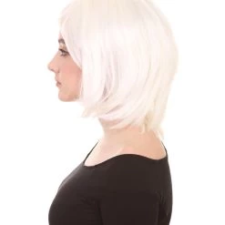 HPO Short White Womens Wig | Medium Bob Cosplay Halloween Wig | Premium Breathable Capless Cap Men's