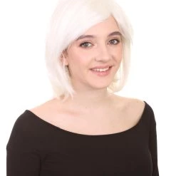 HPO Short White Womens Wig | Medium Bob Cosplay Halloween Wig | Premium Breathable Capless Cap Men's
