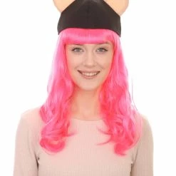 HPO Women's Womens Wolf Wig With Hat | Pink TV/Movie Wigs | Premium Breathable Capless Cap
