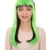 HPO Women's Womens Neon Doll Wig | Black & Green Neon Wigs | Premium Breathable Capless Cap