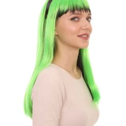 HPO Women's Womens Neon Doll Wig | Black & Green Neon Wigs | Premium Breathable Capless Cap