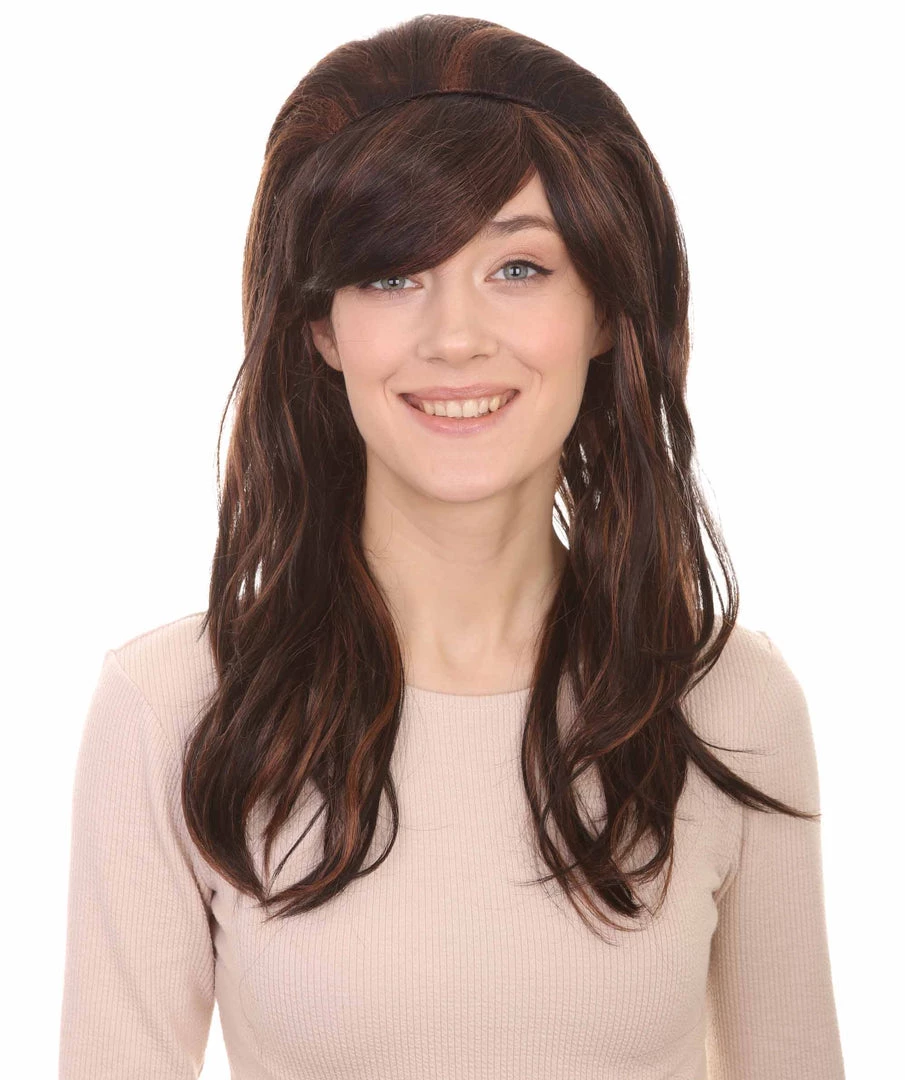 HPO Women's Superstar Dark Brown Long Wavy Womens Wig | Natural Looking Wavy Wig | Premium Breathable Capless Cap