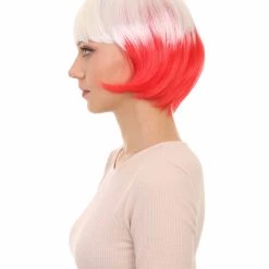FLAGWIGS Poland Flag Sport Party Bob Wig | White Red Halloween Wig | Premium Breathable Capless Cap Women's