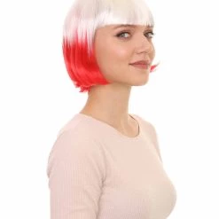 FLAGWIGS Poland Flag Sport Party Bob Wig | White Red Halloween Wig | Premium Breathable Capless Cap Women's