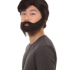 HPO Men's Men Black Wig With Full Beard Set | Cosplay Halloween Wig | Premium Breathable Capless Cap