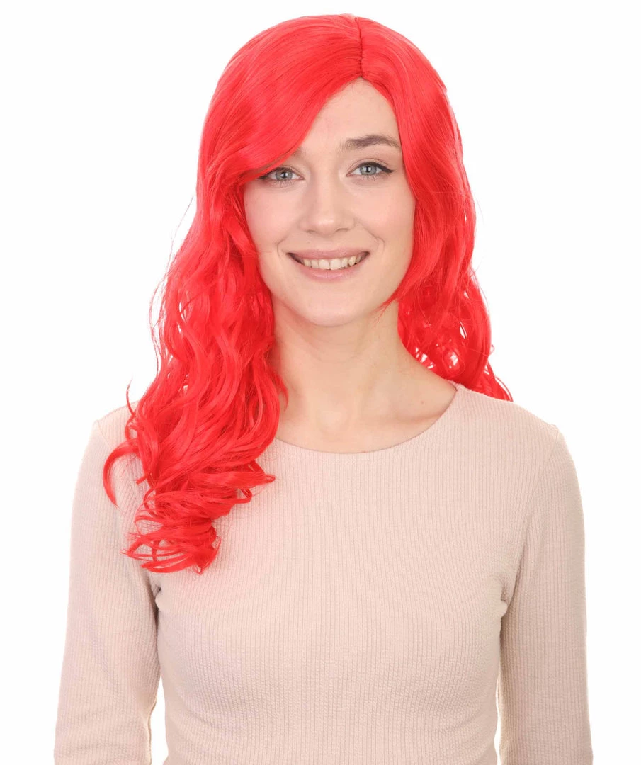 HPO Women's Mermaid Womens Wig | Red Curly Party Ready Fancy Cosplay Halloween Wig | Premium Breathable Capless Cap