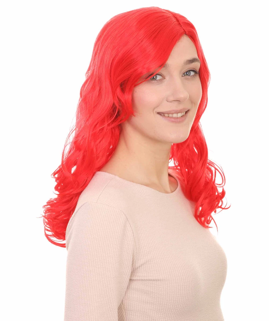 HPO Women's Mermaid Womens Wig | Red Curly Party Ready Fancy Cosplay Halloween Wig | Premium Breathable Capless Cap