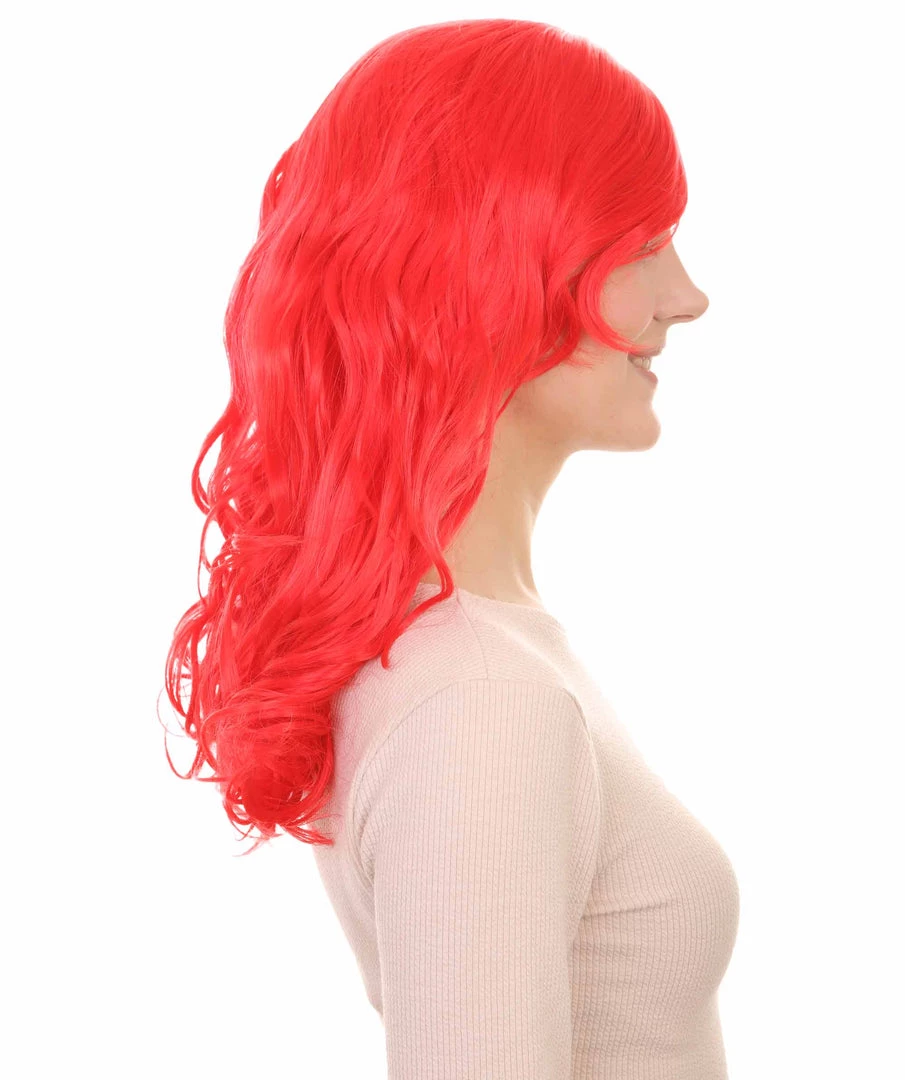 HPO Women's Mermaid Womens Wig | Red Curly Party Ready Fancy Cosplay Halloween Wig | Premium Breathable Capless Cap