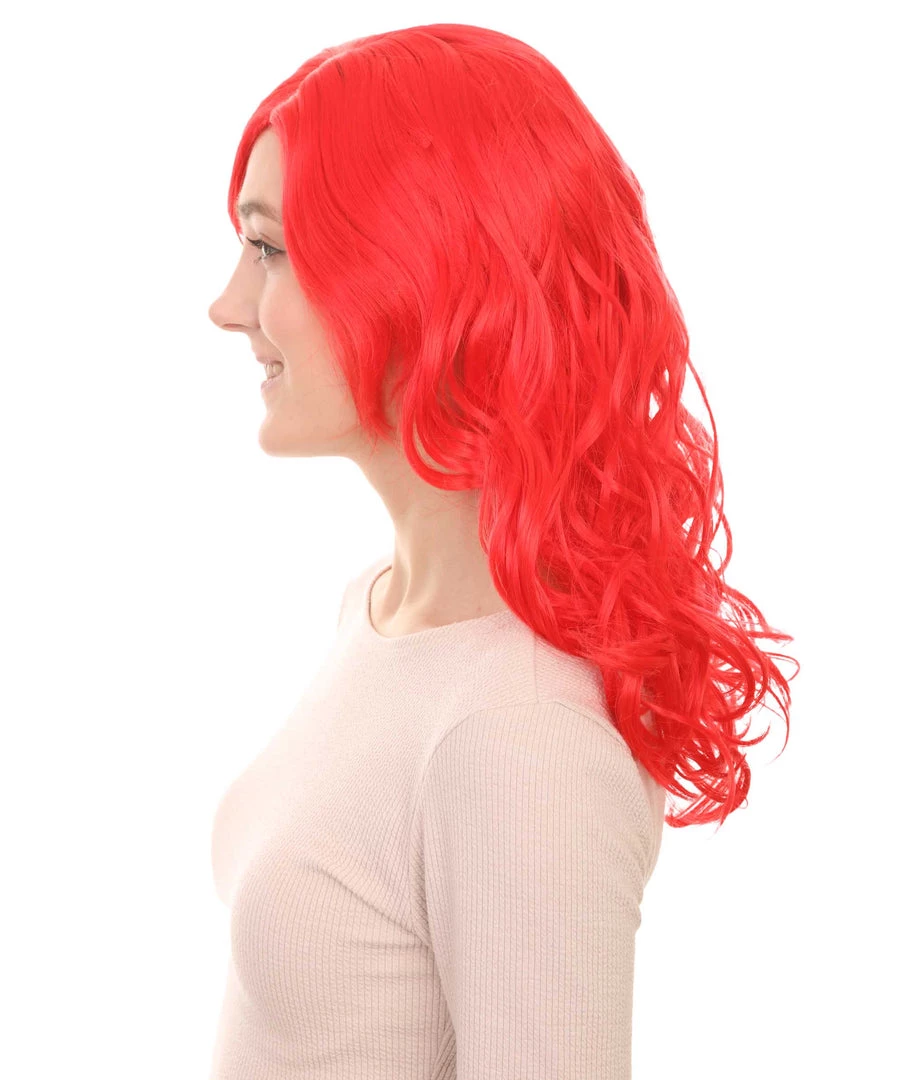 HPO Women's Mermaid Womens Wig | Red Curly Party Ready Fancy Cosplay Halloween Wig | Premium Breathable Capless Cap