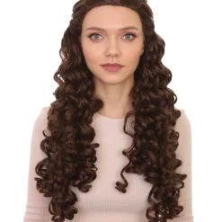 HPO Womens Medieval Princess Wig | Brown Historical Wigs | Premium Breathable Capless Cap