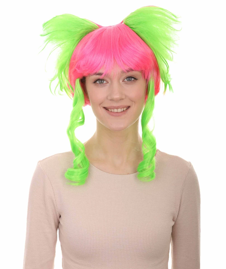 HPO Circus Sweetie Clown Womens Wig | Ping Green Party Event Ready Cosplay Halloween Wig | Premium Breathable Capless Cap