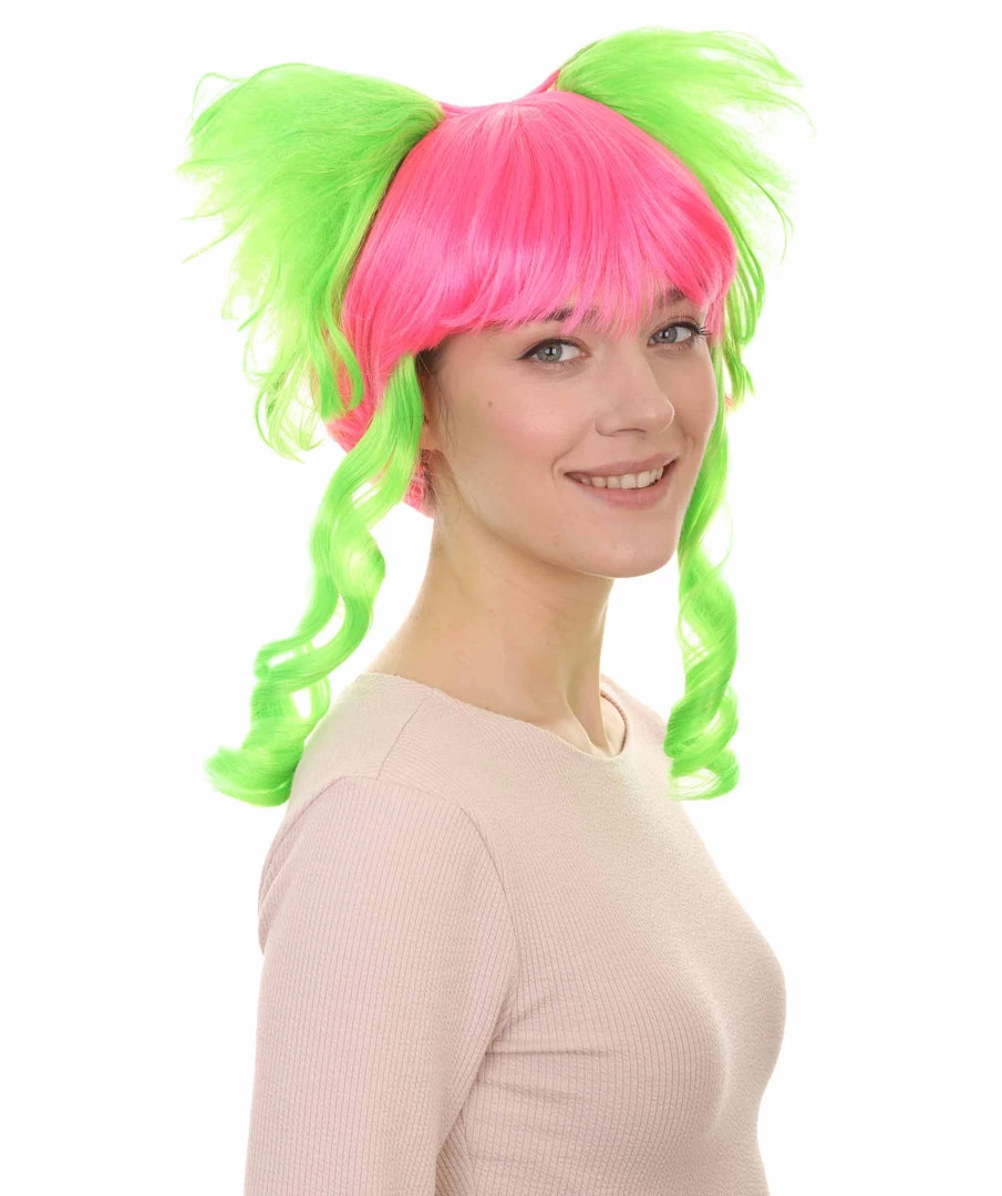 HPO Circus Sweetie Clown Womens Wig | Ping Green Party Event Ready Cosplay Halloween Wig | Premium Breathable Capless Cap