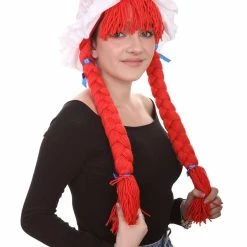HPO Womens Braided Rag Doll Wig | Red Storybook & Fairytale Halloween Wigs