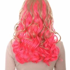 HPO Women's Long Wavy Blonde & Pink Womens Wig | Fancy Party Event Ready Halloween Wig | Premium Breathable Capless Cap
