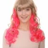 HPO Women's Long Wavy Blonde & Pink Womens Wig | Fancy Party Event Ready Halloween Wig | Premium Breathable Capless Cap