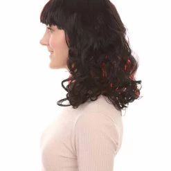 HPO Half Red And Half Black Long Curly Anime Womens Wigs | Cartoon Stage/Event Fancy Halloween Wig | Premium Breathable Capless Cap Women's