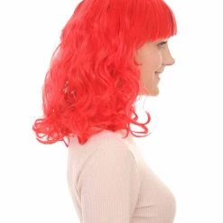 HPO Half Red And Half Black Long Curly Anime Womens Wigs | Cartoon Stage/Event Fancy Halloween Wig | Premium Breathable Capless Cap Women's