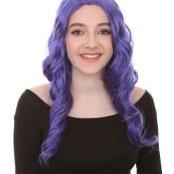 HPO Women's Long Curly Purple Womens Wig | Fancy Party Event Ready Halloween Wig | Premium Breathable Capless Cap