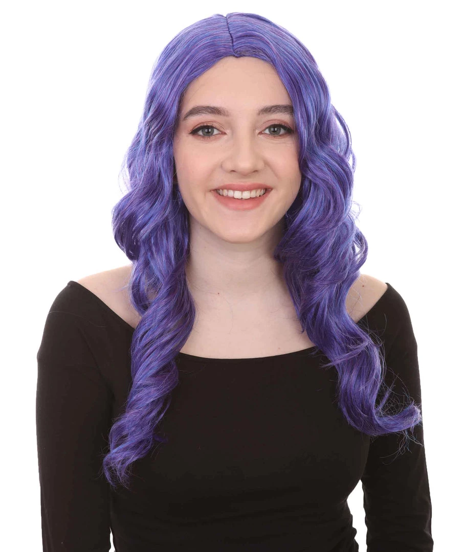 HPO Women's Long Curly Purple Womens Wig | Fancy Party Event Ready Halloween Wig | Premium Breathable Capless Cap