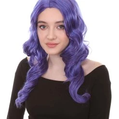 HPO Women's Long Curly Purple Womens Wig | Fancy Party Event Ready Halloween Wig | Premium Breathable Capless Cap