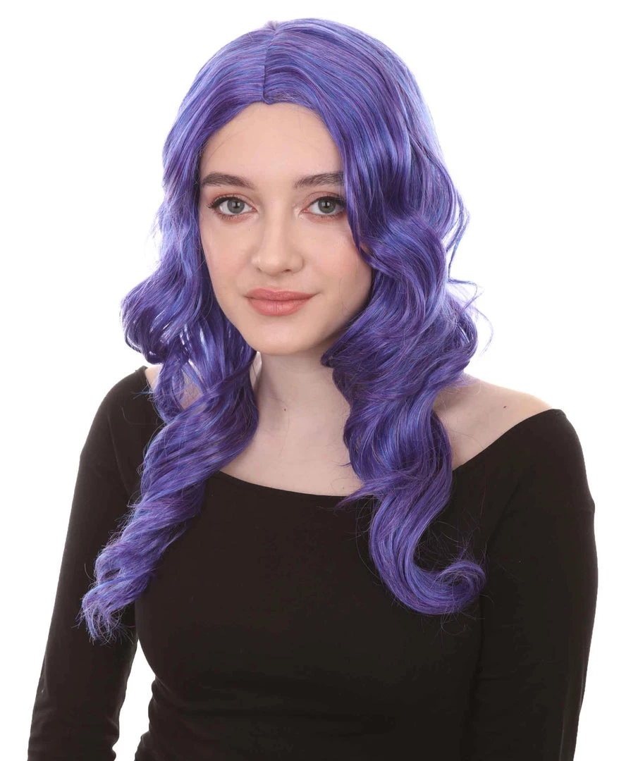 HPO Women's Long Curly Purple Womens Wig | Fancy Party Event Ready Halloween Wig | Premium Breathable Capless Cap
