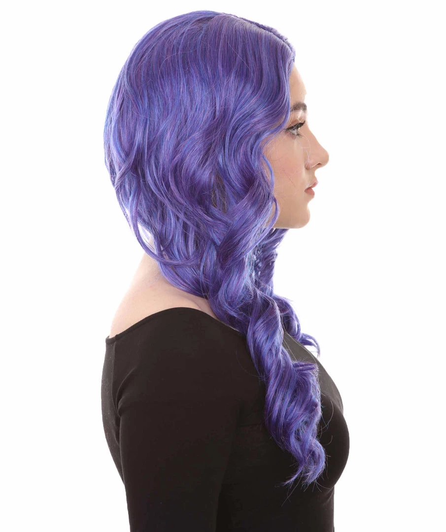 HPO Women's Long Curly Purple Womens Wig | Fancy Party Event Ready Halloween Wig | Premium Breathable Capless Cap
