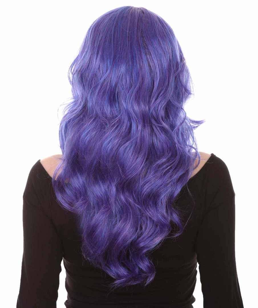 HPO Women's Long Curly Purple Womens Wig | Fancy Party Event Ready Halloween Wig | Premium Breathable Capless Cap