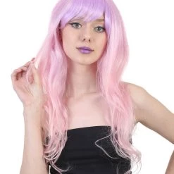 HPO Men's Long Wavy Blue And White Ombre Womens Wig | Fancy Party Event Ready Halloween Wig | Premium Breathable Capless Cap