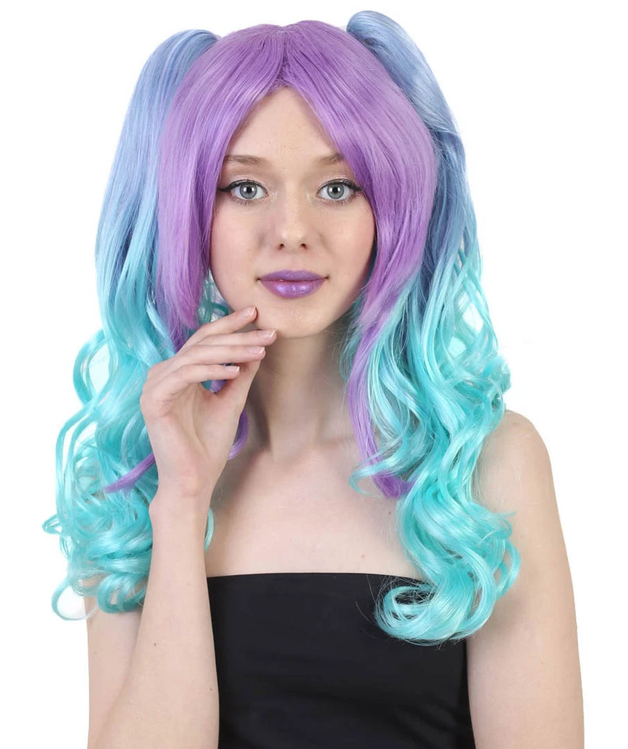HPO Men's Allure Wavy Purple Blue Womens Wig | Cosplay Halloween Wig | Premium Breathable Capless Cap