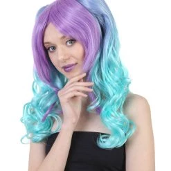 HPO Men's Allure Wavy Purple Blue Womens Wig | Cosplay Halloween Wig | Premium Breathable Capless Cap