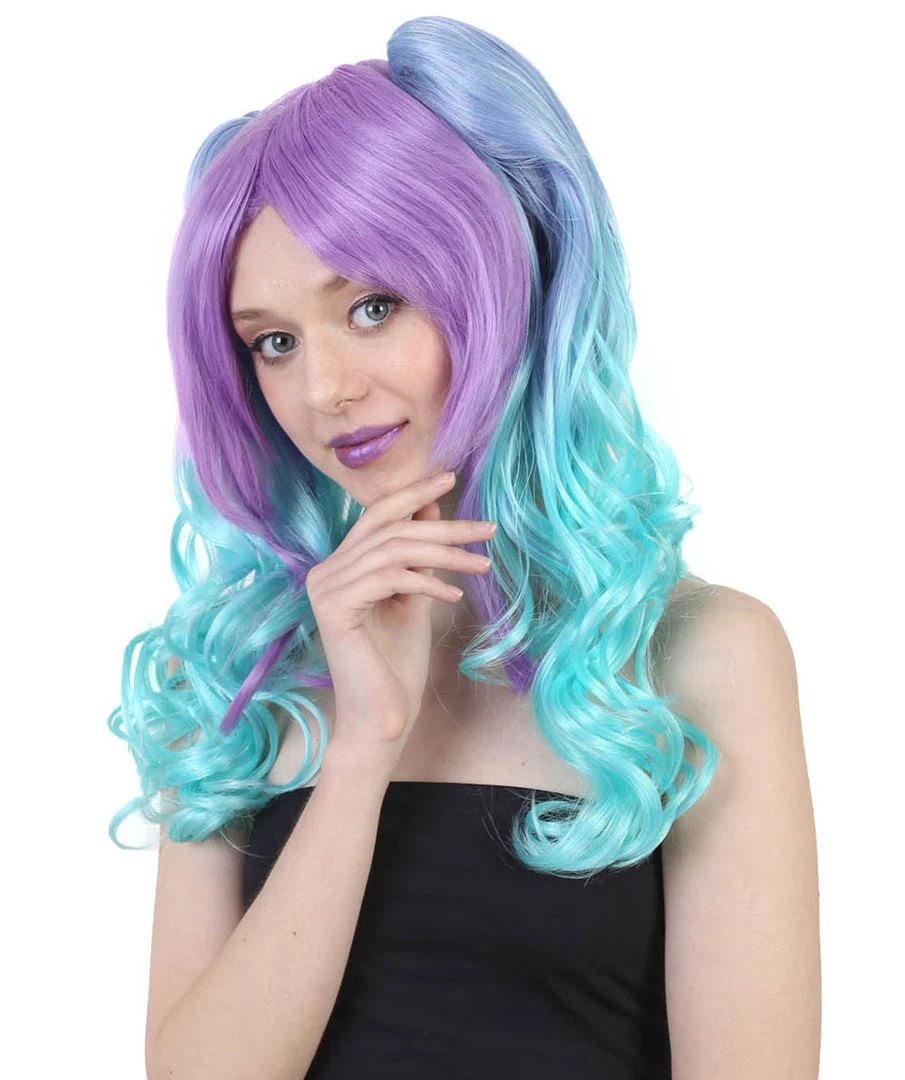 HPO Men's Allure Wavy Purple Blue Womens Wig | Cosplay Halloween Wig | Premium Breathable Capless Cap