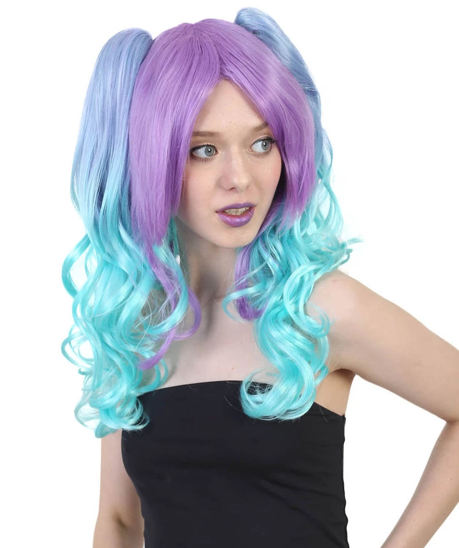HPO Men's Allure Wavy Purple Blue Womens Wig | Cosplay Halloween Wig | Premium Breathable Capless Cap