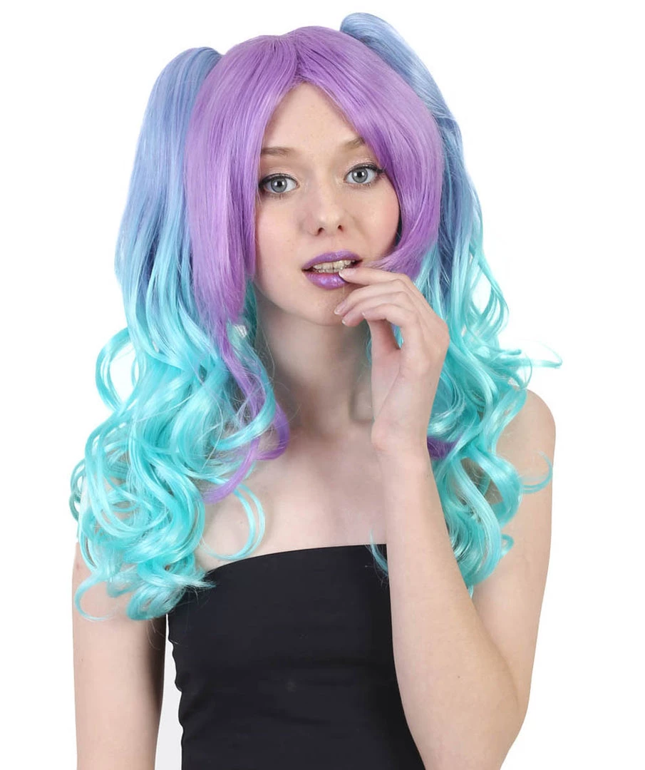 HPO Men's Allure Wavy Purple Blue Womens Wig | Cosplay Halloween Wig | Premium Breathable Capless Cap