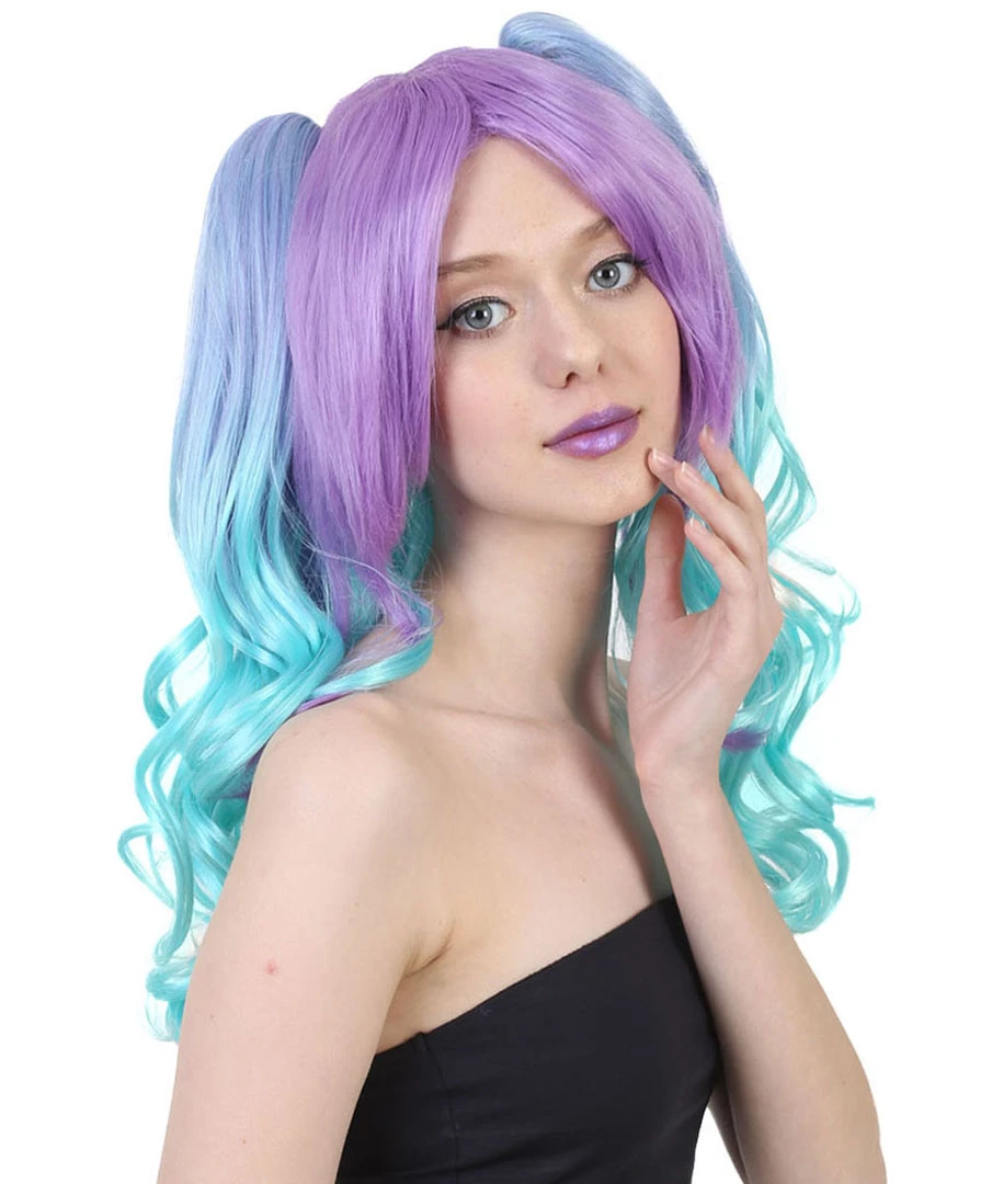 HPO Men's Allure Wavy Purple Blue Womens Wig | Cosplay Halloween Wig | Premium Breathable Capless Cap