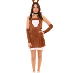 HPO Adult Women's Fever Hot Reindeer Holiday Costume | Brown Cosplay Costume