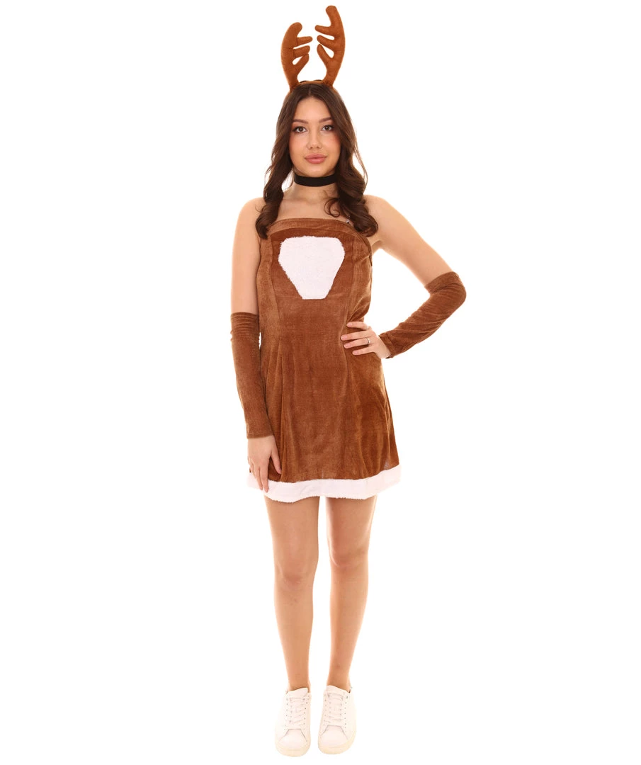 HPO Adult Women's Fever Hot Reindeer Holiday Costume | Brown Cosplay Costume