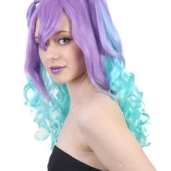 HPO Blue Monster Womens Wig | Purple Green Medium Curly Cosplay Halloween Wig | Premium Breathable Capless Cap