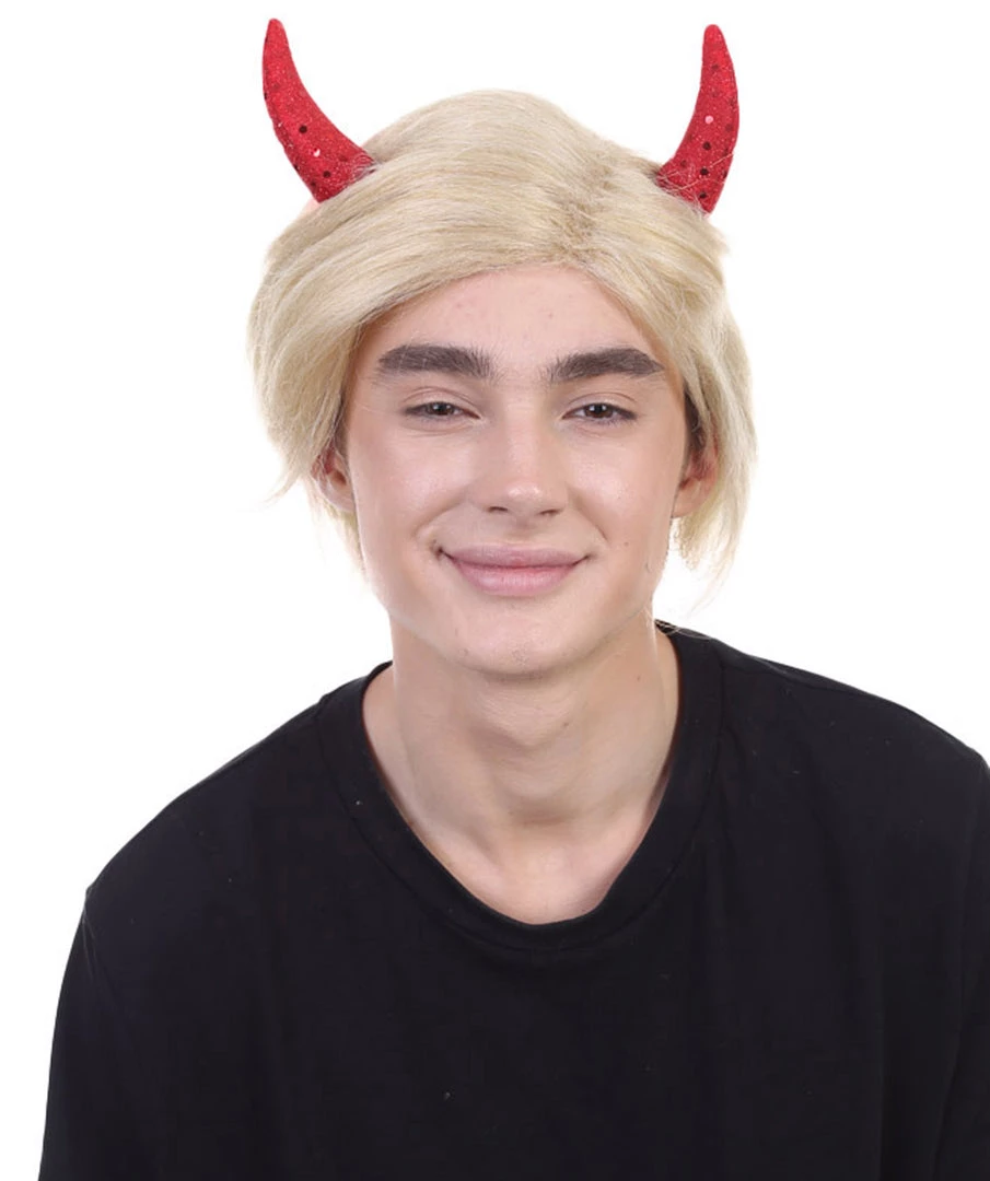 HPO President II Wig W/ Red Sequined Devil Horns | Blonde Short Wig | Premium Breathable Capless Cap SALE