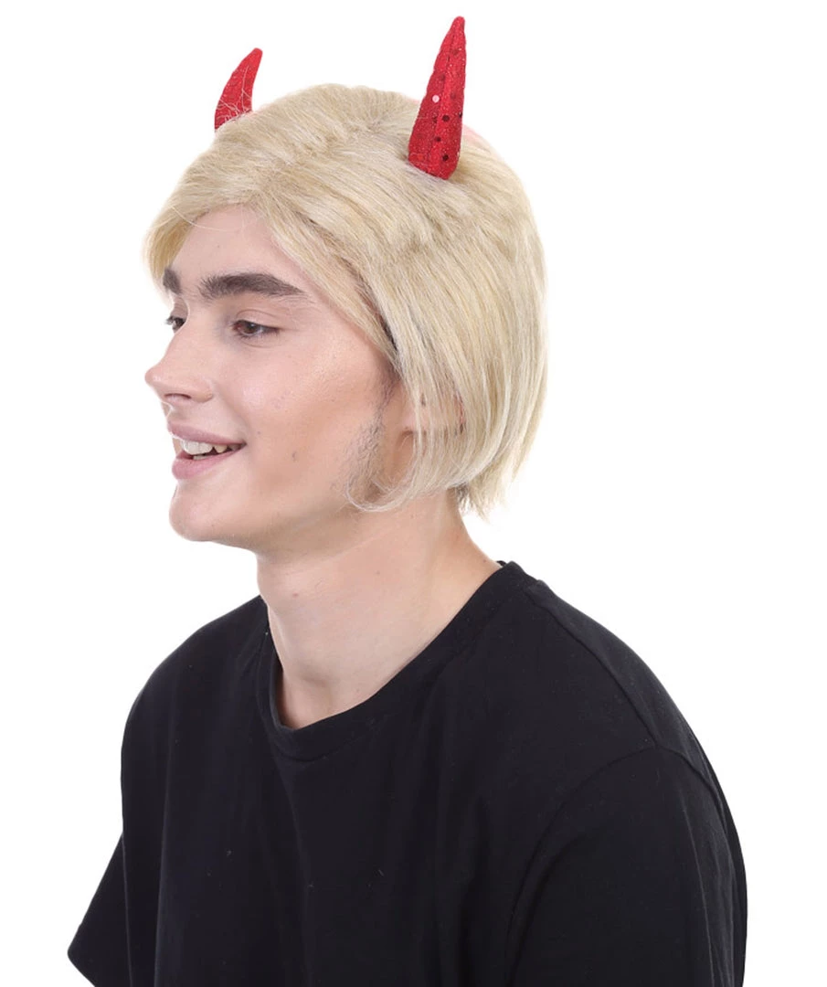 HPO President II Wig W/ Red Sequined Devil Horns | Blonde Short Wig | Premium Breathable Capless Cap SALE