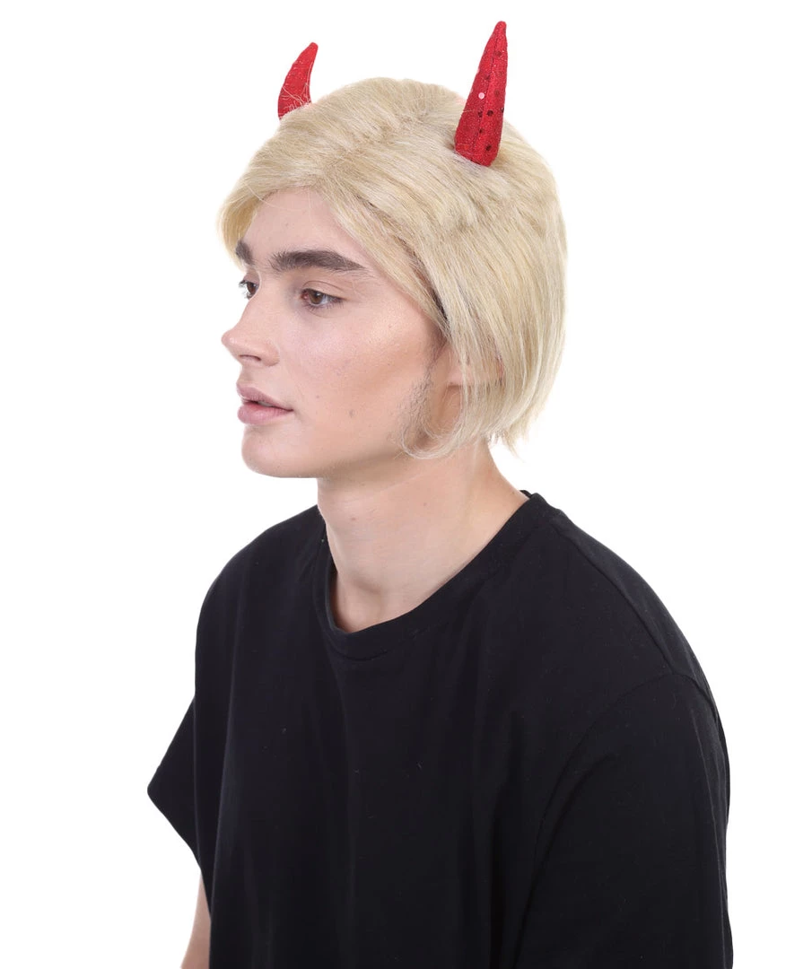 HPO President II Wig W/ Red Sequined Devil Horns | Blonde Short Wig | Premium Breathable Capless Cap SALE